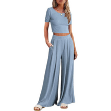 Load image into Gallery viewer, Wide Leg Pyjamas With Matching Short Sleeve Top