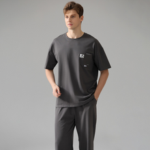 Load image into Gallery viewer, Short Sleeved Black Men's Cotton Pyjamas Set