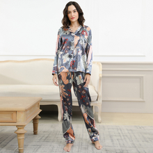 Load image into Gallery viewer, Leafe Print Silk Full Sleeve Pyjamas Set