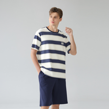 Load image into Gallery viewer, Men's Blue Stripe Shots Cotton Pyjamas Set