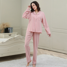 Load image into Gallery viewer, Pure Cotton Solid Color Cardigan Pyjamas Set For Women