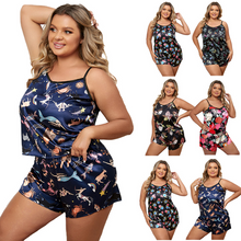 Load image into Gallery viewer, Plus Size Round Neck Sleeveless Pyjamas Set For Women