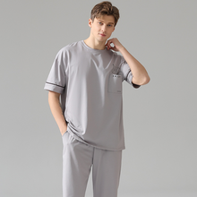 Load image into Gallery viewer, Round Neck Short Sleeved Light Gray Men's Pyjamas Set