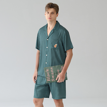 Load image into Gallery viewer, Green Vertical Stripe Short Sleeve Men's Shorts Pyjama Set