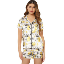 Load image into Gallery viewer, Silk Lemon Print Short Sleeves Pyjamas Set