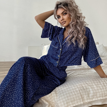 Load image into Gallery viewer, Short Sleeved Polka Dot Wide Leg Pyjamas Set