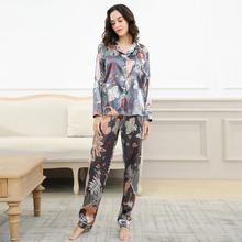 Load image into Gallery viewer, Leafe Print Silk Full Sleeve Pyjamas Set