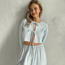 Load image into Gallery viewer, Striped Wide Leg Lace Up Pyjama Set