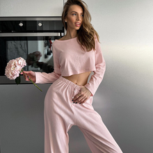Load image into Gallery viewer, Round Neck 2 Piece Wide Leg Loose Fitting Pyjama Set