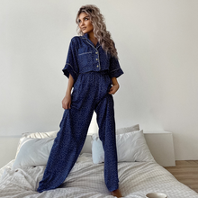 Load image into Gallery viewer, Short Sleeved Polka Dot Wide Leg Pyjamas Set