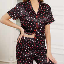 Load image into Gallery viewer, Heart Print Lapel Silk Pyjamas Set
