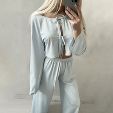 Load image into Gallery viewer, Striped Wide Leg Lace Up Pyjama Set