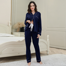 Load image into Gallery viewer, Pure Cotton Solid Color Cardigan Pyjamas Set For Women