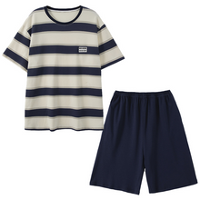 Load image into Gallery viewer, Men's Blue Stripe Shots Cotton Pyjamas Set