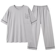 Load image into Gallery viewer, Round Neck Short Sleeved Light Gray Men's Pyjamas Set