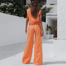 Load image into Gallery viewer, Orange Color Pure Cotton Wide Leg Sleeveless Pyjamas Set