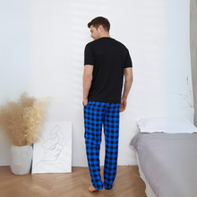 Load image into Gallery viewer, Blue Check Men's Pyjamas Short Sleeve Loungewear Set