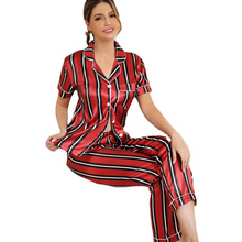 Load image into Gallery viewer, Red Stripe Ice Silk Pyjamas Set