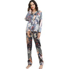 Load image into Gallery viewer, Leafe Print Silk Full Sleeve Pyjamas Set