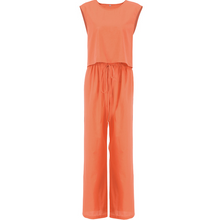 Load image into Gallery viewer, Orange Color Pure Cotton Wide Leg Sleeveless Pyjamas Set