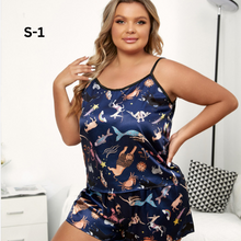 Load image into Gallery viewer, Plus Size Round Neck Sleeveless Pyjamas Set For Women
