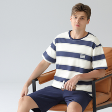 Load image into Gallery viewer, Men's Blue Stripe Shots Cotton Pyjamas Set