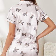 Load image into Gallery viewer, Silk Striped Print Short Sleeved Pyjamas Set