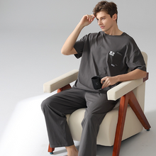 Load image into Gallery viewer, Short Sleeved Black Men's Cotton Pyjamas Set