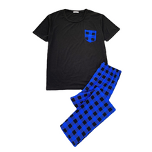 Load image into Gallery viewer, Blue Check Men's Pyjamas Short Sleeve Loungewear Set