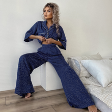 Load image into Gallery viewer, Short Sleeved Polka Dot Wide Leg Pyjamas Set