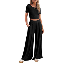 Load image into Gallery viewer, Wide Leg Pyjamas With Matching Short Sleeve Top