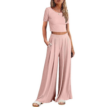 Load image into Gallery viewer, Wide Leg Pyjamas With Matching Short Sleeve Top