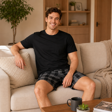 Load image into Gallery viewer, Men’s Plaid Pocket Pajama Set – 2 Piece Short Sleeve Sleepwear