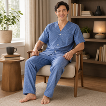 Load image into Gallery viewer, Men’s Navy White Check Broadcloth Pajama Set