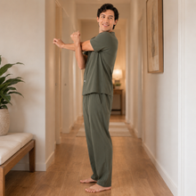 Load image into Gallery viewer, Men’s Navy White Check Broadcloth Pajama Set