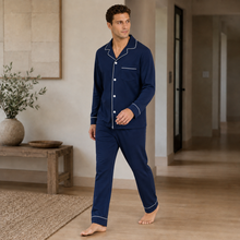 Load image into Gallery viewer, Men’s Cotton Button-Up Pajama Set