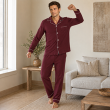 Load image into Gallery viewer, Men’s Cotton Button-Up Pajama Set