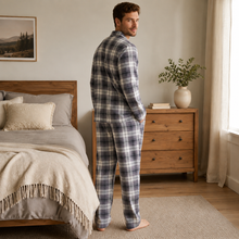 Load image into Gallery viewer, Men’s Plaid Cotton Flannel Button-Down Pajama Set