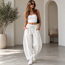 Load image into Gallery viewer, Women’s Relaxed Barrel-Leg Ankle Pants with Drawstring & Pockets