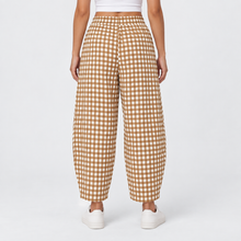 Load image into Gallery viewer, Women’s Gingham Check Barrel-Leg Pants with Elastic Waist & Pockets