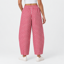 Load image into Gallery viewer, Women’s Gingham Check Barrel-Leg Pants with Elastic Waist & Pockets