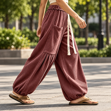Load image into Gallery viewer, Women’s Ribbed Wide-Leg Cargo Pants with Drawstring Waist & Pockets