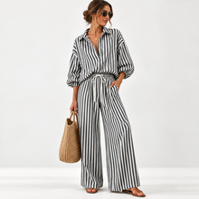 Load image into Gallery viewer, Coastal Stripe Relaxed Shirt & Wide-Leg Pants Set