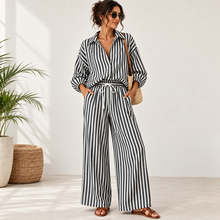 Load image into Gallery viewer, Coastal Stripe Relaxed Shirt & Wide-Leg Pants Set