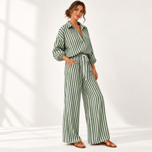 Load image into Gallery viewer, Coastal Stripe Relaxed Shirt & Wide-Leg Pants Set