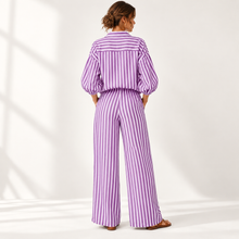 Load image into Gallery viewer, Coastal Stripe Relaxed Shirt & Wide-Leg Pants Set