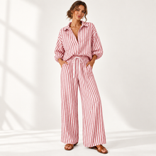 Load image into Gallery viewer, Coastal Stripe Relaxed Shirt & Wide-Leg Pants Set