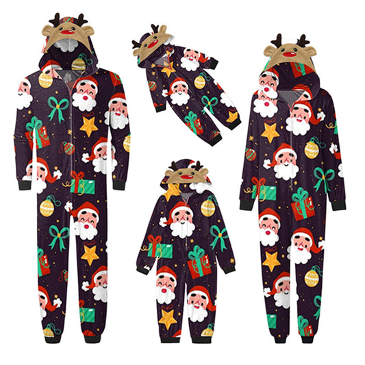 Santa and Gifts Jumpsuit with hoodie Matching family Christmas pyjama Set