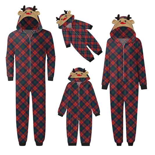 Plaid Jumpsuit with hoodie Matching family Christmas pyjama Set