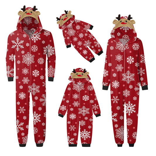 Snowflake in Red Jumpsuit with hoodie Matching family Christmas pyjama Set